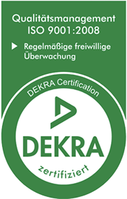 DEKRA-Logo mit ISO 9001:2008-Zertifizierung